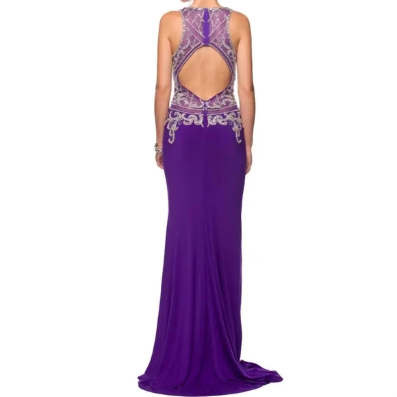 NWT PURPLE Jewel Embellished Evening Prom Gown Dress Extra Small XS - Picture 2 of 4